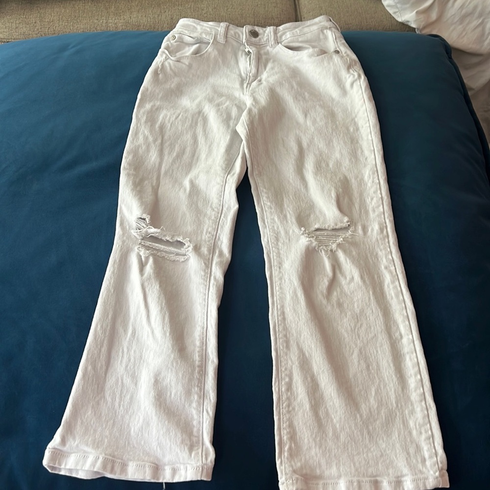 DKNY white cropped ripped jeans